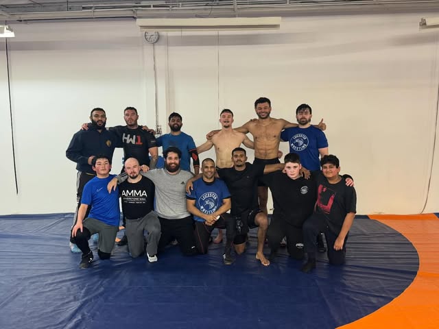 Senior wrestlers after a training session